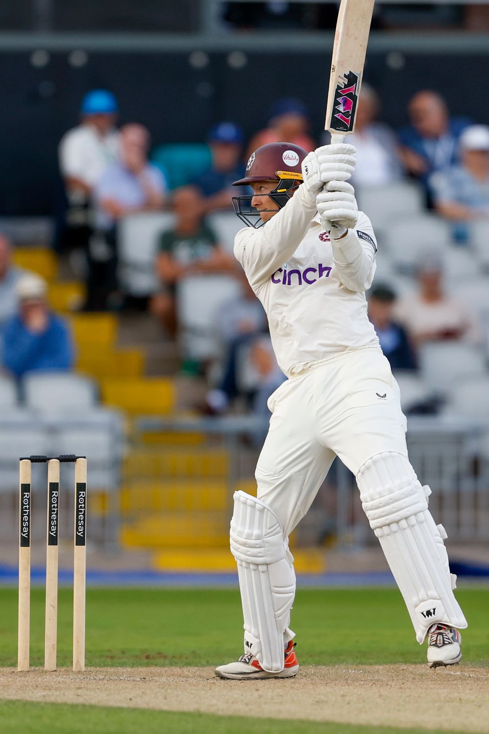 \ during the Rothesay County Championship Two match between Lancashire County Cricket Club and Northamptonshire County Cricket Club at the Emirates, Old Trafford, Manchester, UK on 21 August 2026.