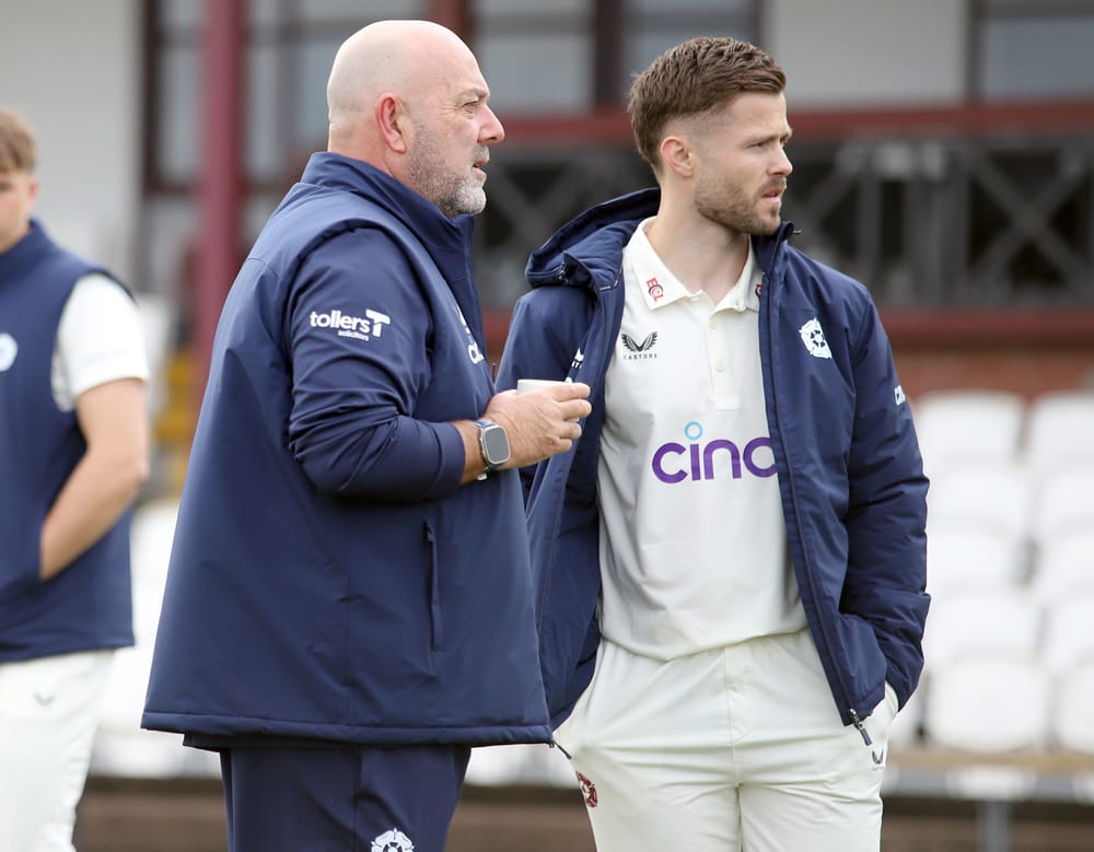 Northamptonshire Head Coach Darren Lehmann with keeper Lewis McManus