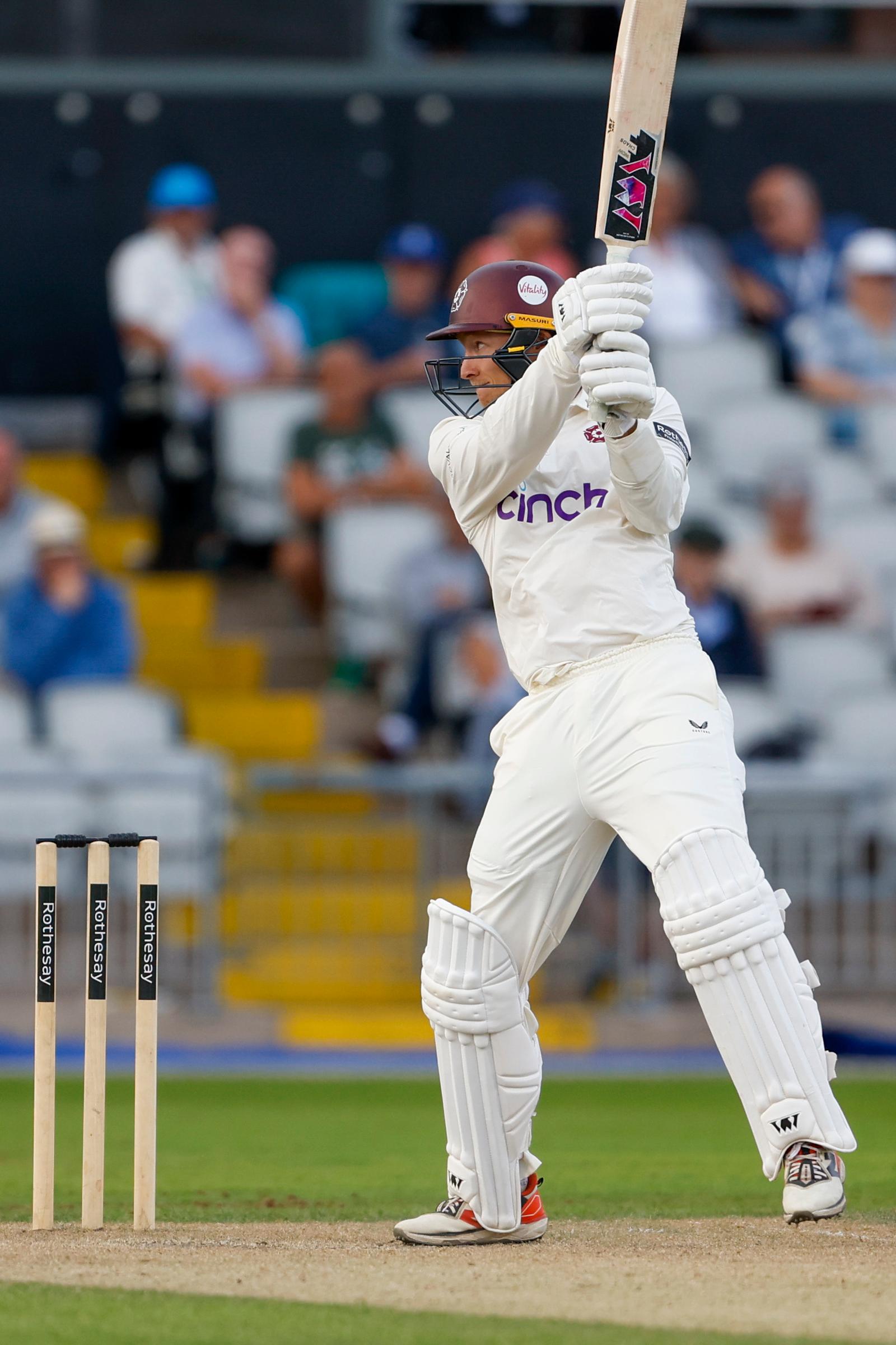 \ during the Rothesay County Championship Two match between Lancashire County Cricket Club and Northamptonshire County Cricket Club at the Emirates, Old Trafford, Manchester, UK on 21 August 2026.